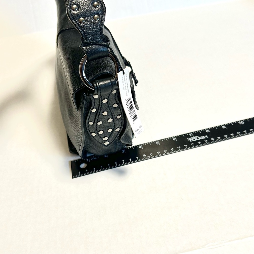 Y2K Via Spiga Shoulder Bag Pebbled Black leather Studded Flap magnetic closure - Picture 6 of 11